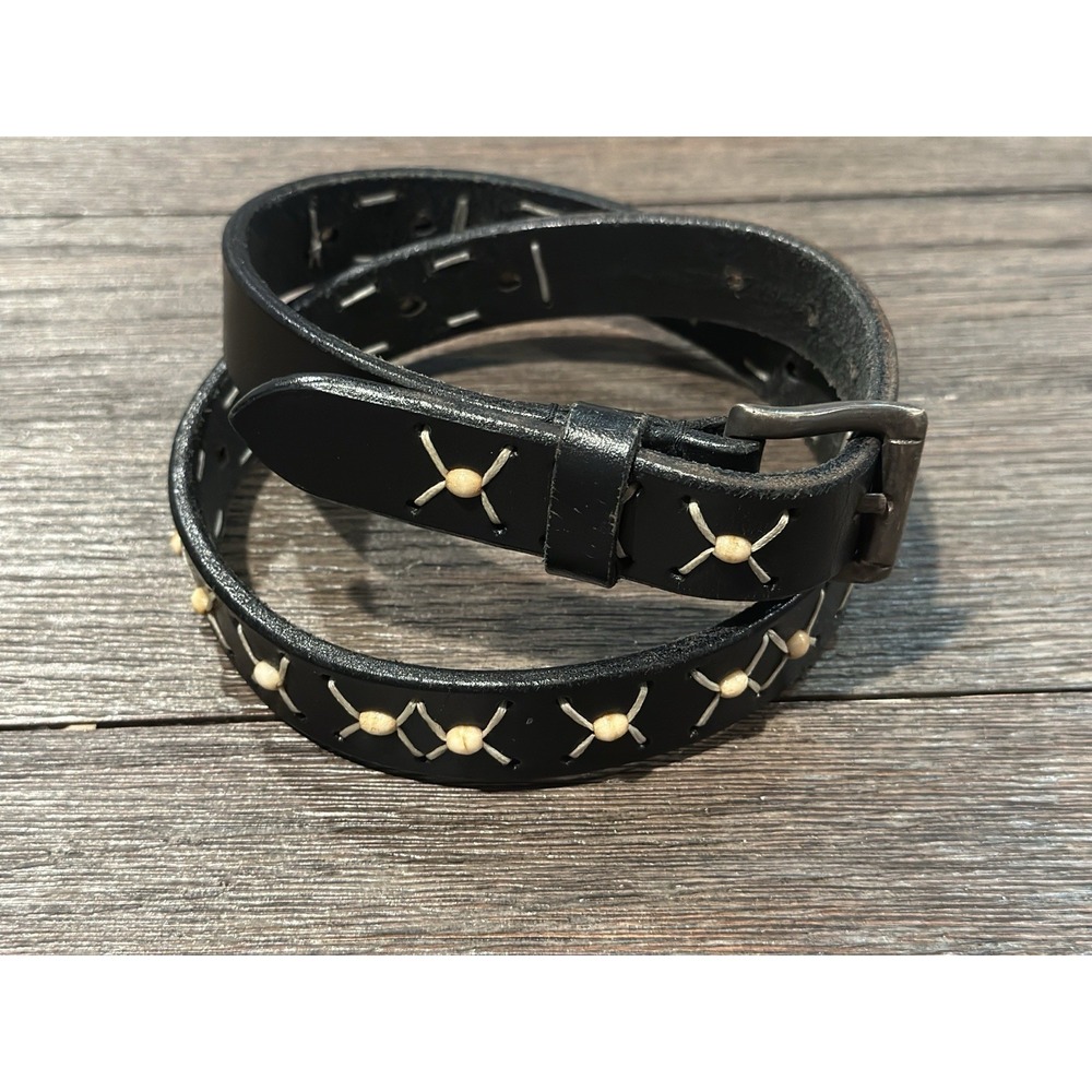 Old Navy Black Stitched Beaded Leather Belt sz 32 GUC boho Western Cowgirl